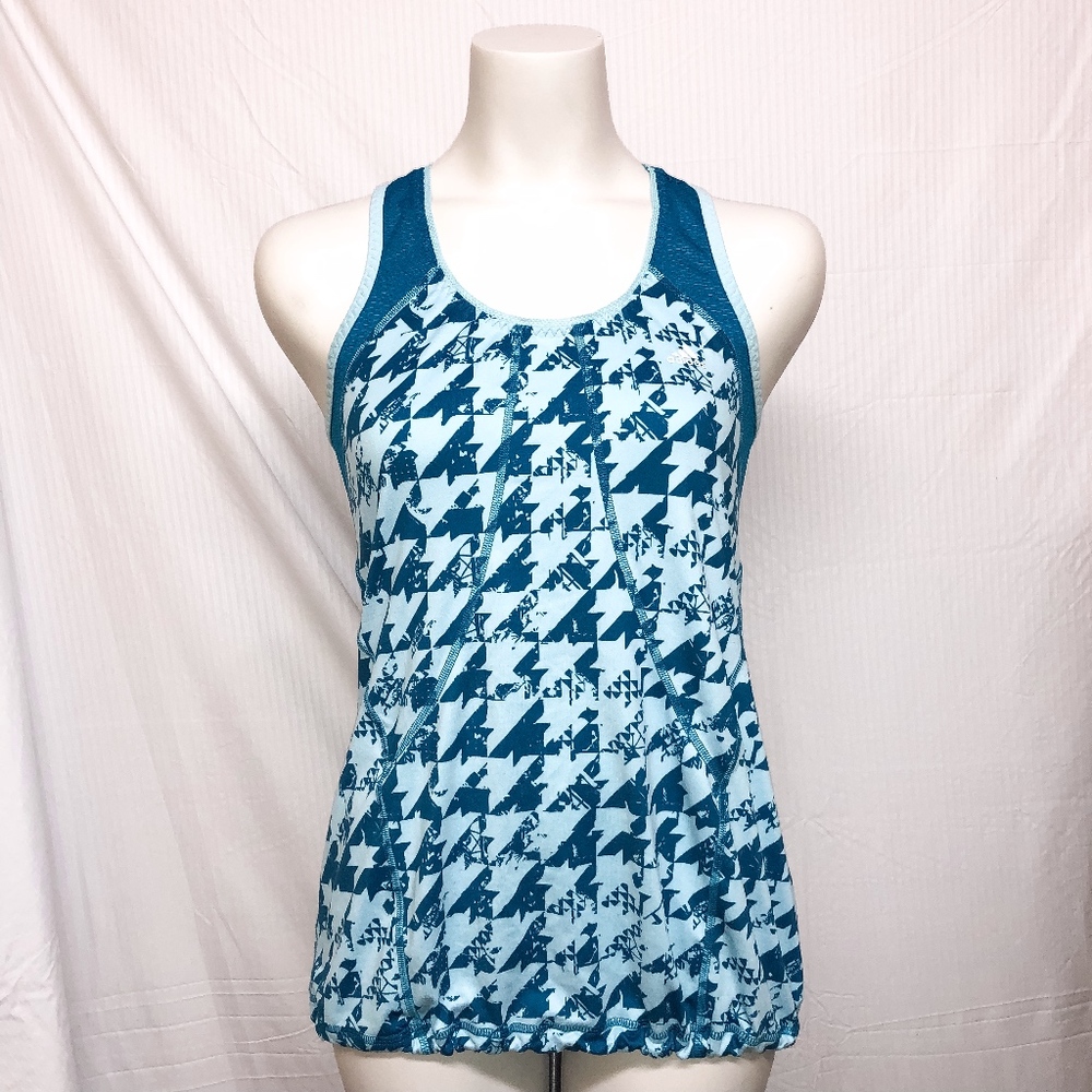 Adidas Teal and Light Blue Geo Print Tank Top
